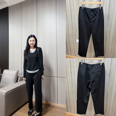 断码捡漏～29839黑色四点松紧腰烟管裤直筒裤