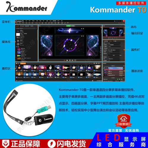 顺丰包邮 凯视达/泊湾 Kommander-T0加密狗LED大屏幕专业控制软件
