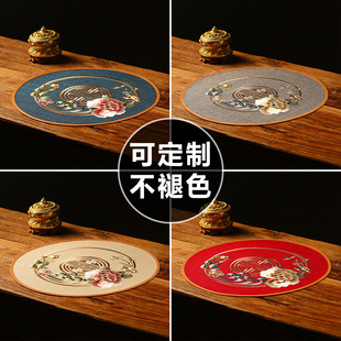 极速中式餐桌垫防k烫隔热茶几杯垫圆形布艺防水餐垫茶桌垫布花瓶