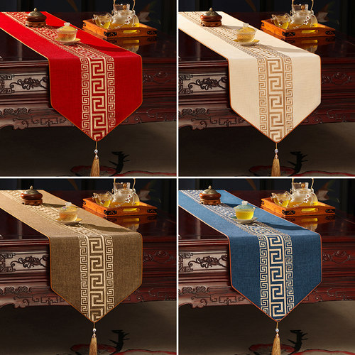 优选新中式桌旗红色喜庆茶席茶布茶台布艺长条桌布茶X几布茶桌垫