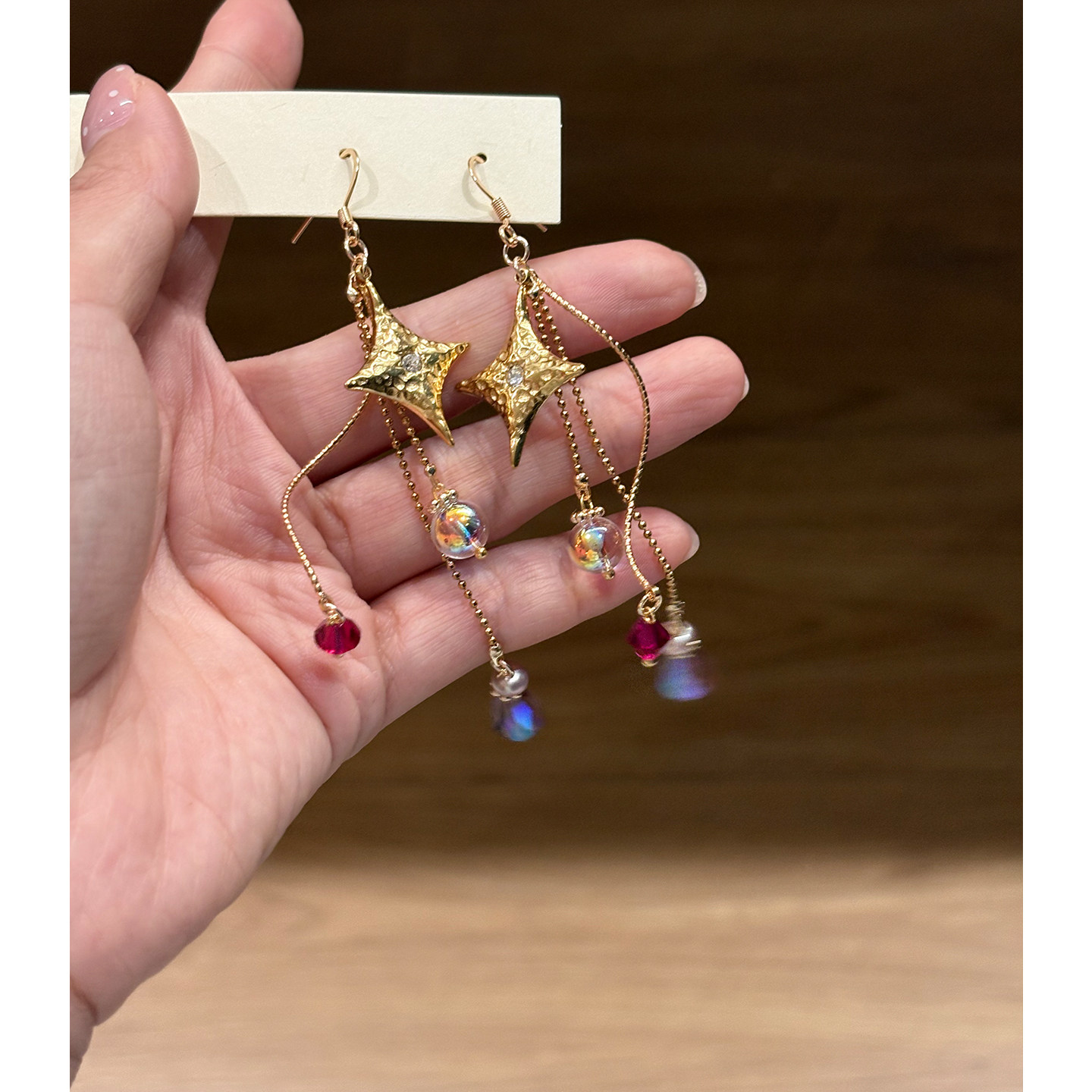 树与微风星象仪水晶链条耳环
