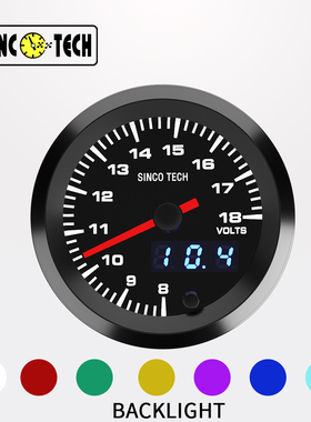SINCOTECH 高速步进电机7彩LED数码赛车电压表黑色52mm DO6367