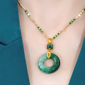 天然玛瑙水草渐变色平安扣吊坠项链女防过敏竹节链挂件衣服配饰品