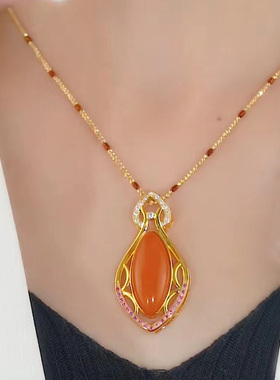 高品质保山冰飘红南红色项链女