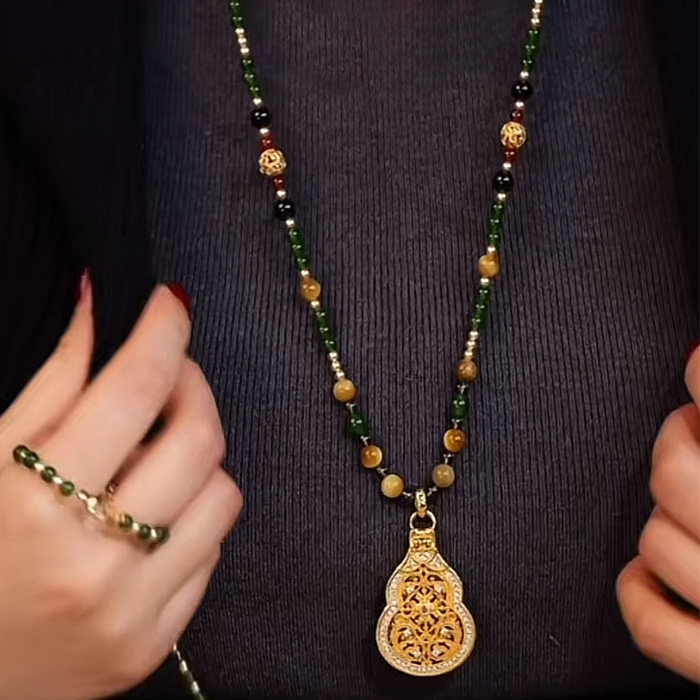 2025年新款开盖葫芦新中式复古玛瑙玉石项链颈吊坠挂绳毛衣链送礼