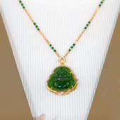 新款 高品质玛瑙碧玉小弥勒笑佛玉髓吊坠925银鎏金项链精致简约饰