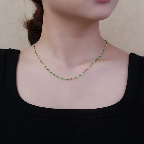 新款时尚设计感项链绿竹节银925链子银白色圆珠链万能链生日礼物