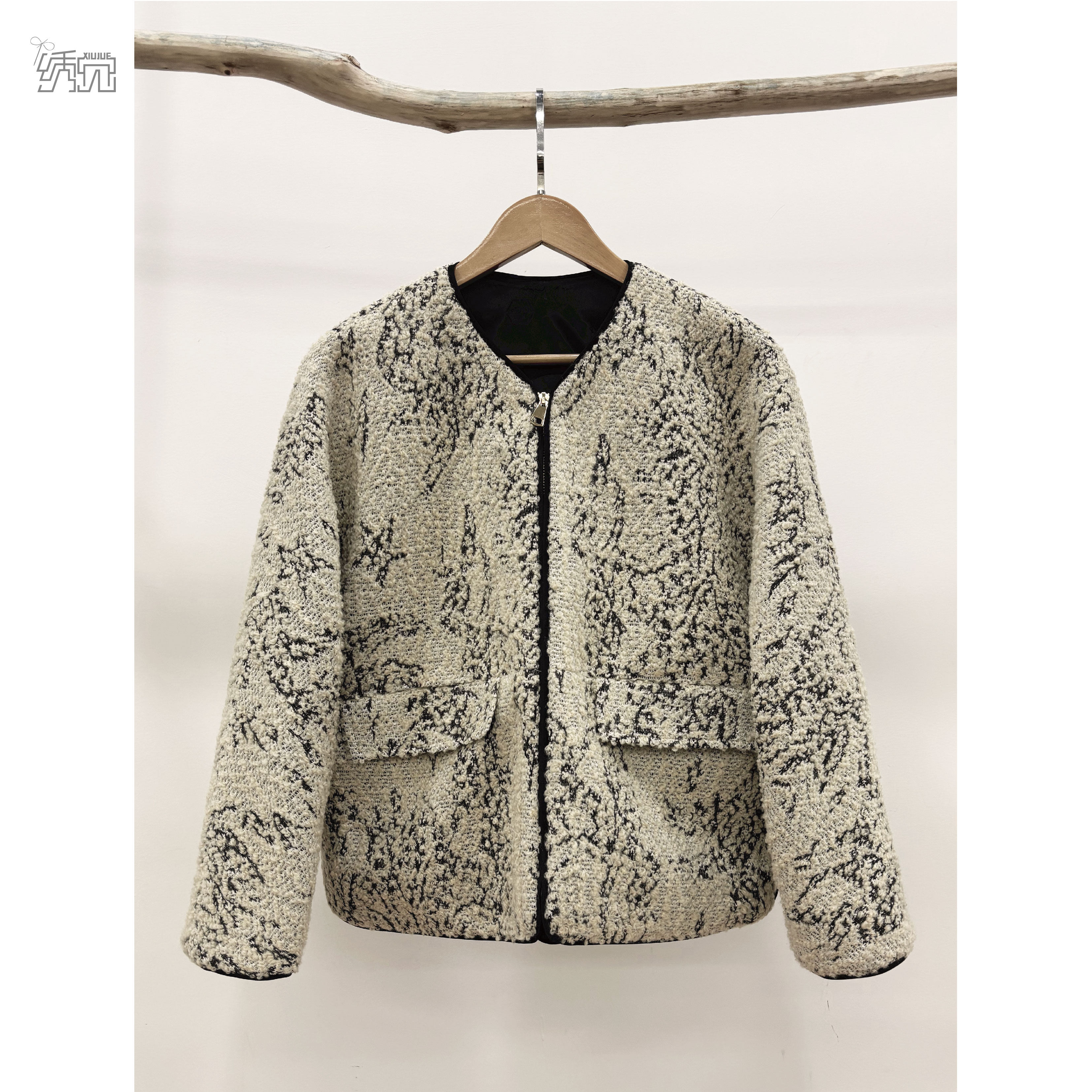 无离居绣觉女装2026新款V领岩脉羊毛简约时尚外套,女装/女士精品,短外套,淘宝优惠券,粉丝福利购,淘宝优惠卷