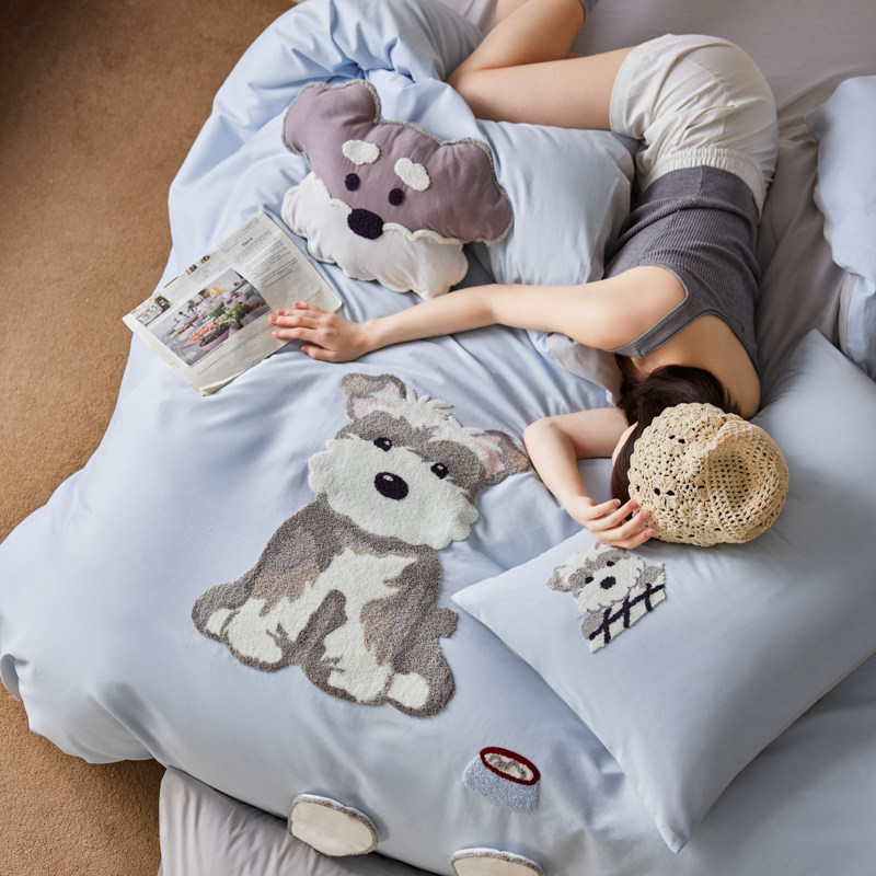 软萌可爱全棉磨毛四件套贴布绣花纯棉被套床单床笠加厚保暖秋冬季,床上用品,床品套件/四件套/多件套,淘宝优惠券,粉丝福利购,淘宝优惠卷