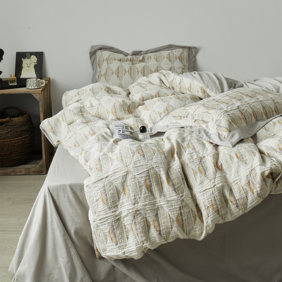 空气菱形提花柔软四件套纯棉复古