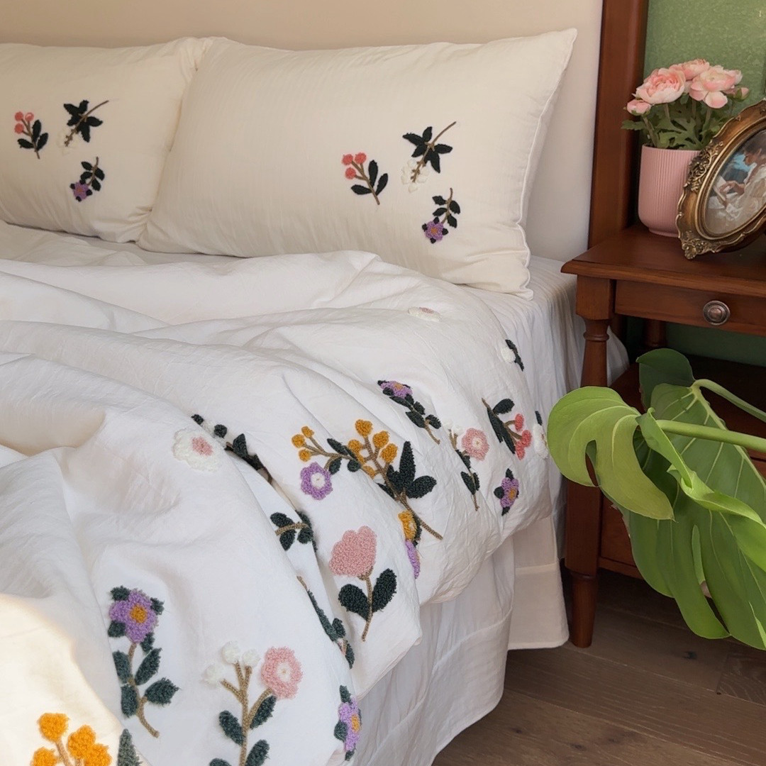 法式少女全棉刺绣花四件套纯棉2026新款床单被套简约白色床上用品,床上用品,床品套件/四件套/多件套,淘宝优惠券,粉丝福利购,淘宝优惠卷