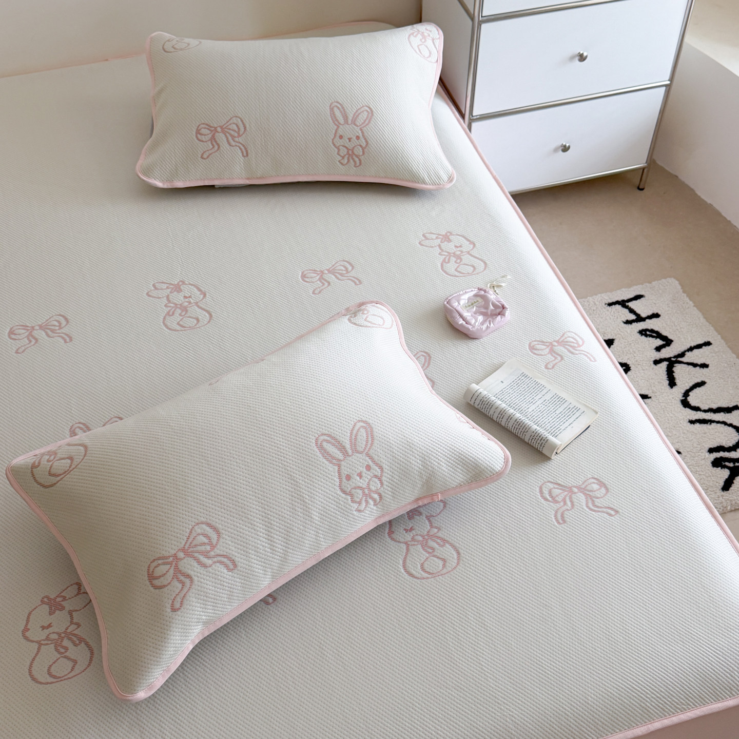 豆豆席提花凉席床笠款三件套超高分子聚乙烯冰丝空调席防滑可机洗