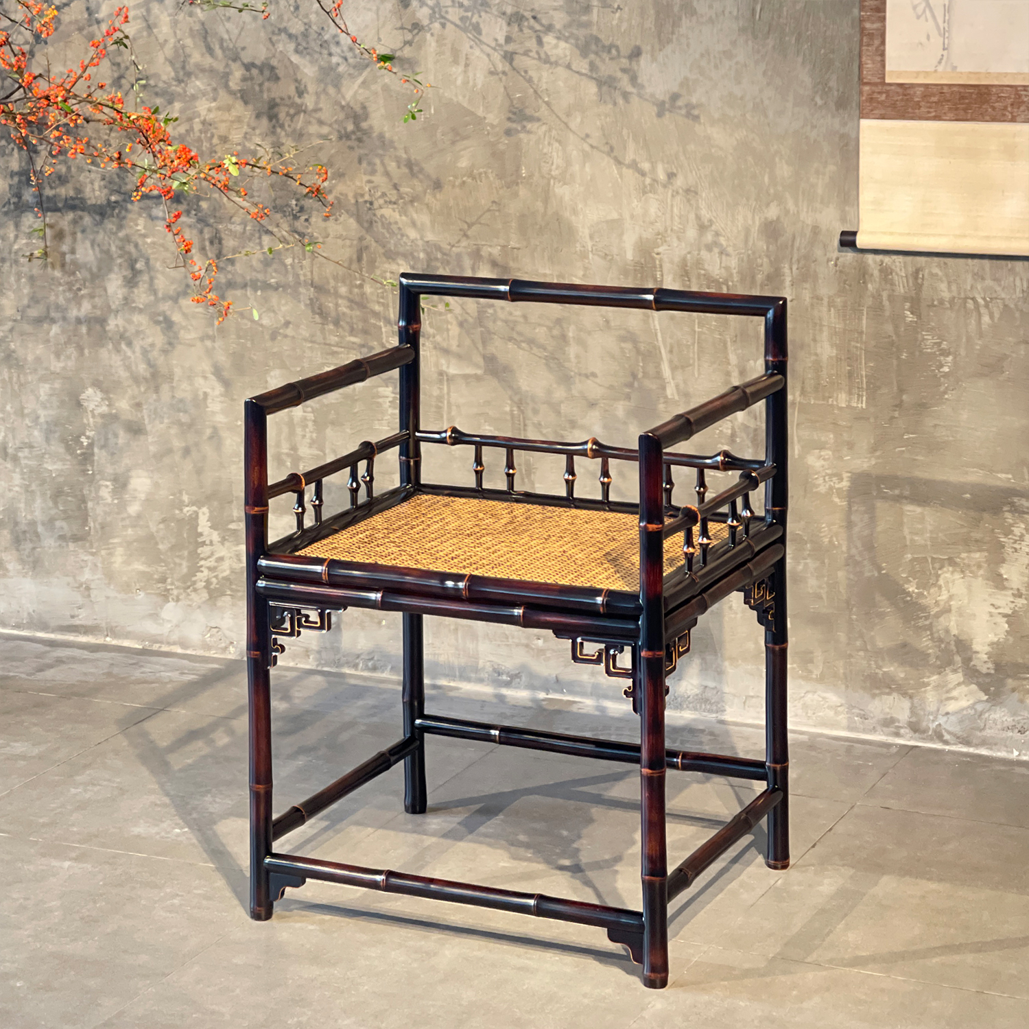 个丽玫瑰椅（筇竹+红竹）竹老表手工圆竹仿古明式围椅中式扶手椅