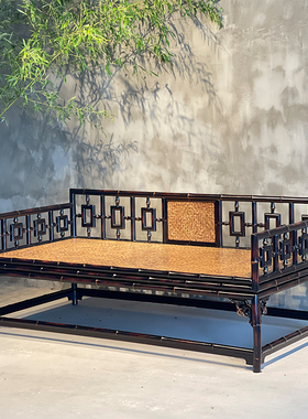 明式罗汉床（红竹+筇竹）竹老表手工圆竹仿古竹榻中式禅椅打坐椅