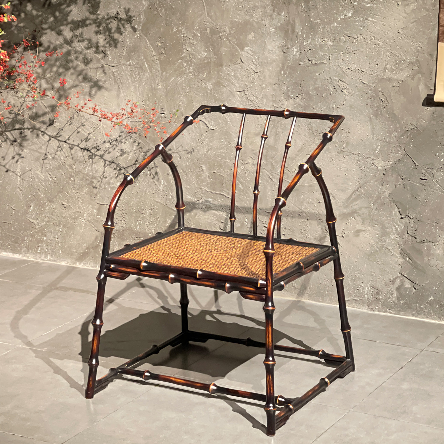 个秀围椅（筇竹）竹老表手工圆竹仿古明式扶手椅茶室客椅靠背椅