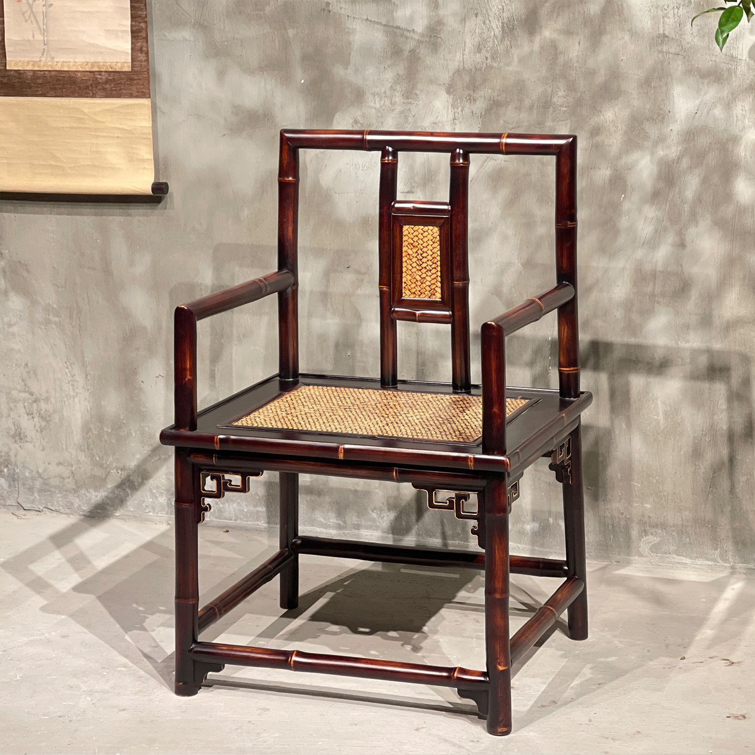 宋屏南官帽椅（红竹）竹老表手工圆竹仿古明式太师椅茶室椅扶手椅