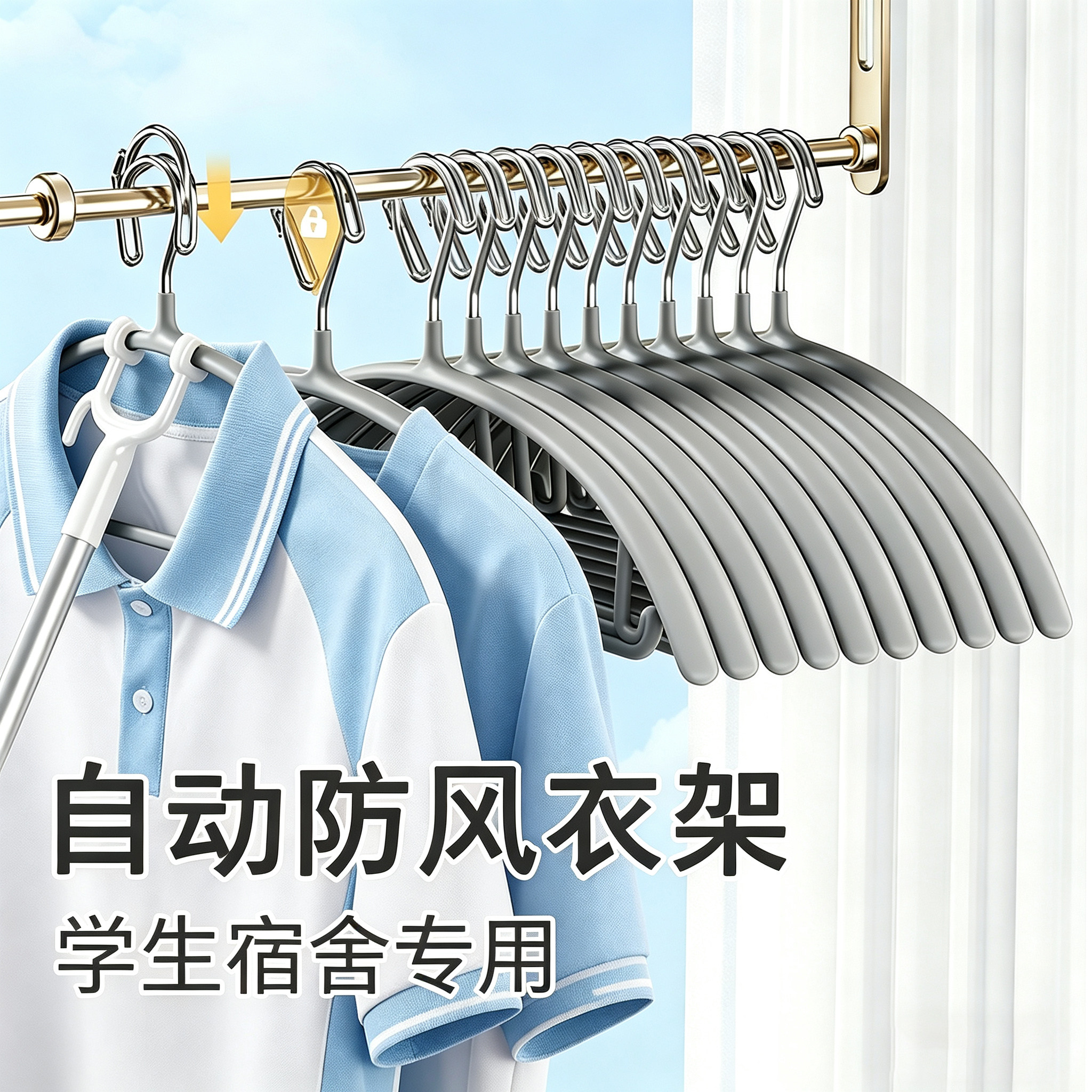 防风衣架学生宿舍加粗自动卡扣图片
