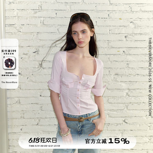 复古方领显瘦衬衫女收腰