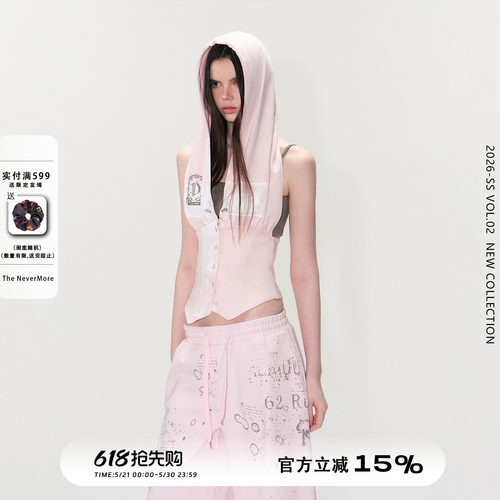 美式辣妹连帽背心设计感