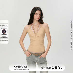 复古辣妹深V亮片吊带背心