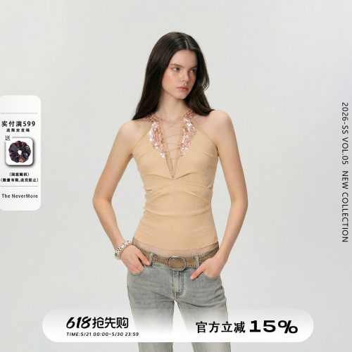 复古辣妹深V亮片吊带背心