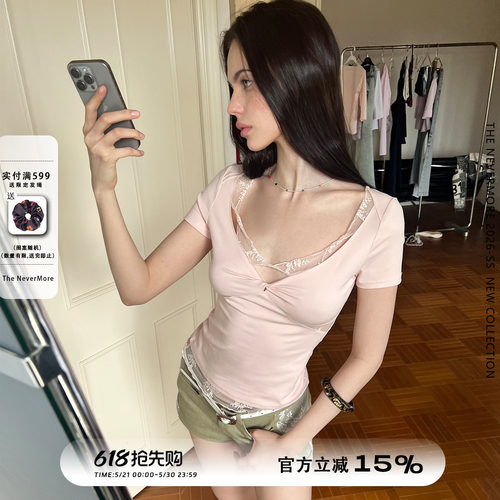 辣妹蕾丝拼接短袖T恤女