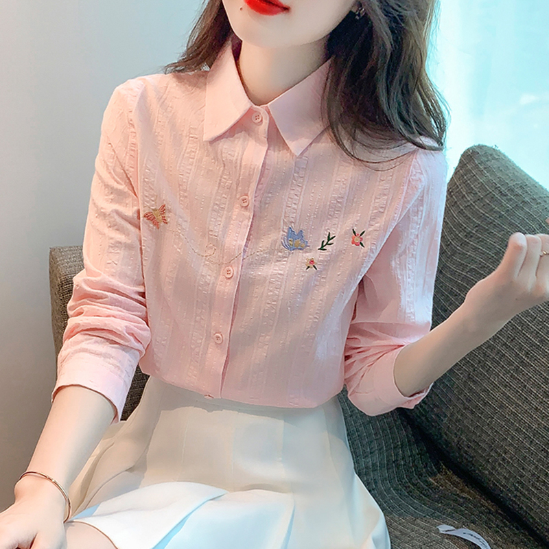 白色衬衣女2025早秋新款纯棉洋气衬衫全棉刺绣长袖设计感小众上衣