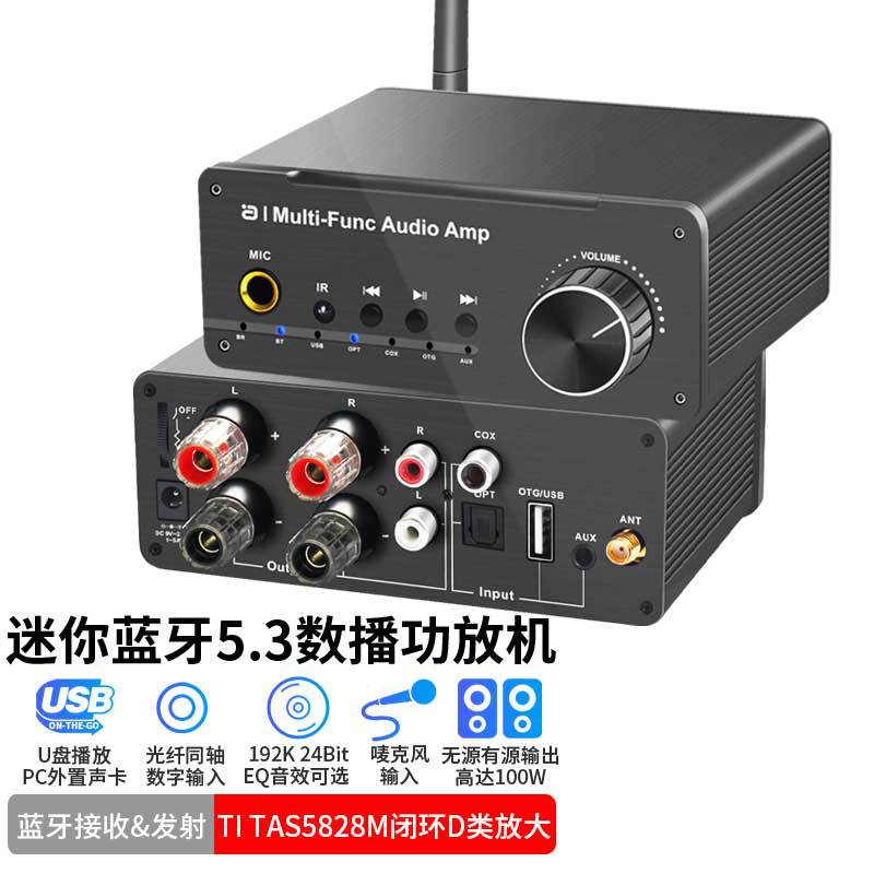 新款迷你数字功放机蓝牙5.3接收发射音频播放D类功率放大器一体机