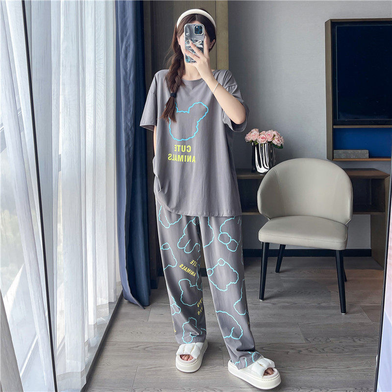 春夏季圆领加肥大码纯棉睡衣女200斤短袖长裤胖mm宽松家居服套装,女士内衣/男士内衣/家居服,睡衣/家居服套装,淘宝优惠券,粉丝福利购,淘宝优惠卷