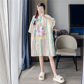 卡通可爱宽松薄款 纯棉睡裙女200斤短袖 胖mm孕妇家居服 加大码 夏季