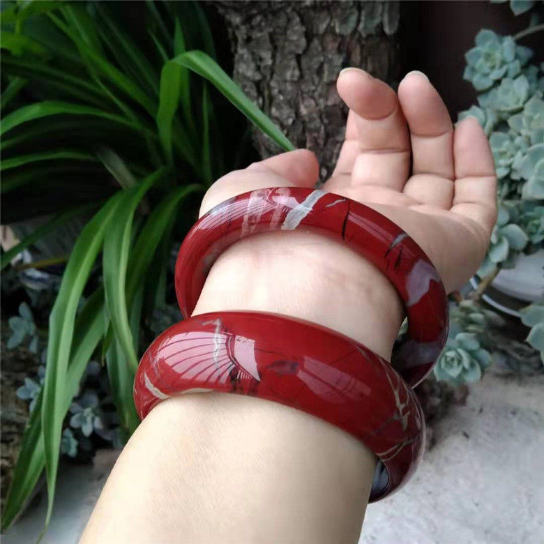 红碧石手镯加宽63直径大口平安镯手饰男女红色镯子本命年红色礼物