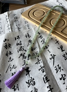 岫玉项链108粒佛珠项链玉石多圈手串水墨玉卡8老型珠珠链流苏款