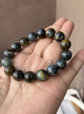 岫玉手串球蓝色花玉手链单圈圆珠12直径玉石手饰文玩手串珠串男女