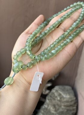 岫玉项链108粒佛珠绿色玉石多圈手串老型珠卡8手饰男女通用款手持