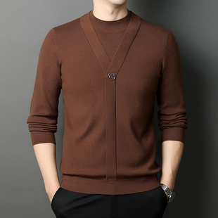 线衫 冬款 含羊毛假两件针织线 潮牌韩系半高领毛衣男2025新款 时尚