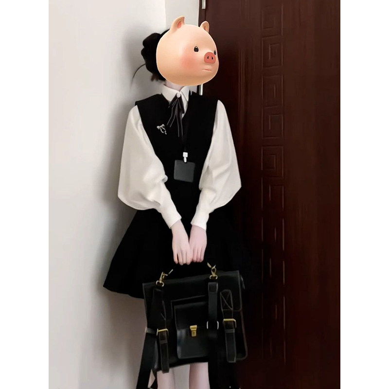 小众通勤风黑色收腰显瘦背心连衣裙子女装秋季内搭长袖衬衫两件套,女装/女士精品,时尚套装,淘宝优惠券,粉丝福利购,淘宝优惠卷