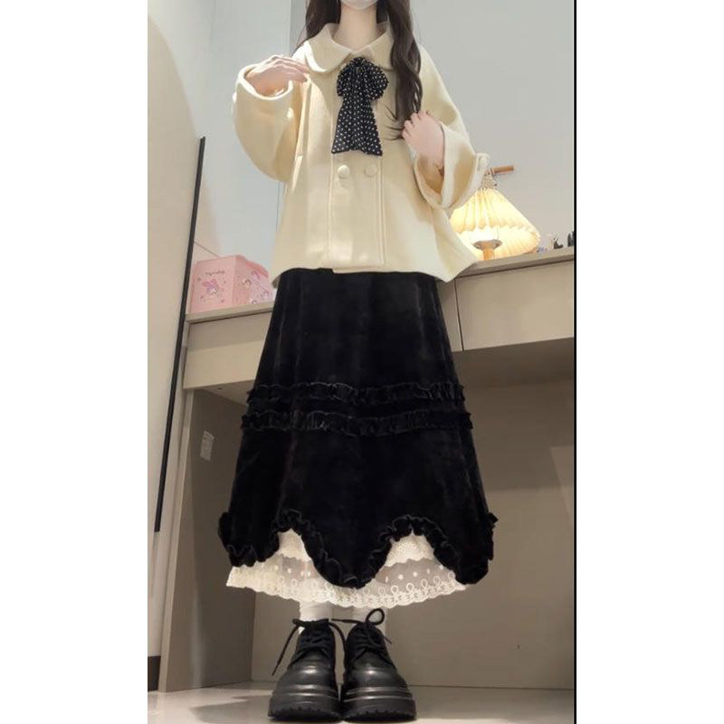 小众松弛感穿搭套装女秋冬季气质毛呢外套荷叶边花瓣半身裙两件套,女装/女士精品,时尚套装,淘宝优惠券,粉丝福利购,淘宝优惠卷