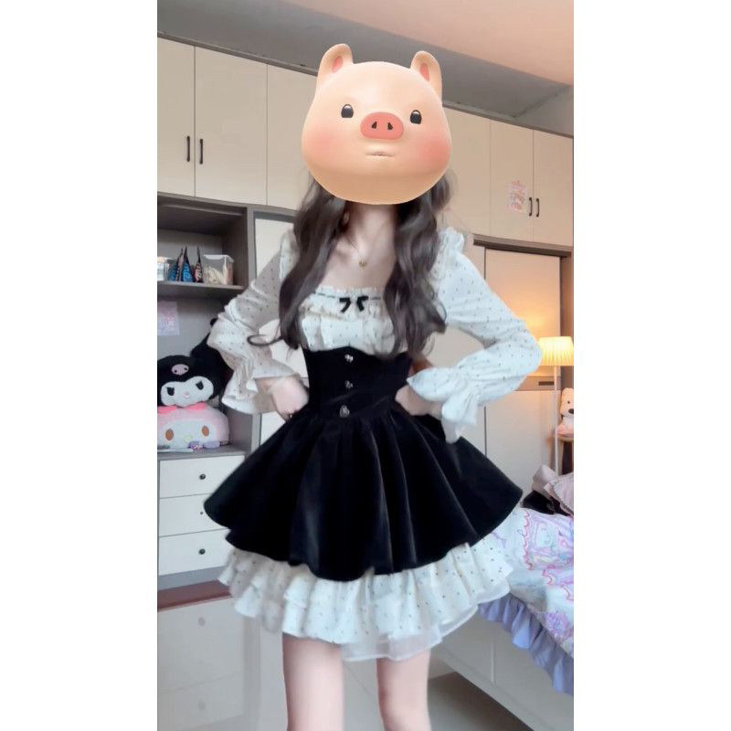 2025千金假两件拼接波点连衣裙女秋冬款少女感减龄收腰公主蓬蓬裙,女装/女士精品,连衣裙,淘宝优惠券,粉丝福利购,淘宝优惠卷