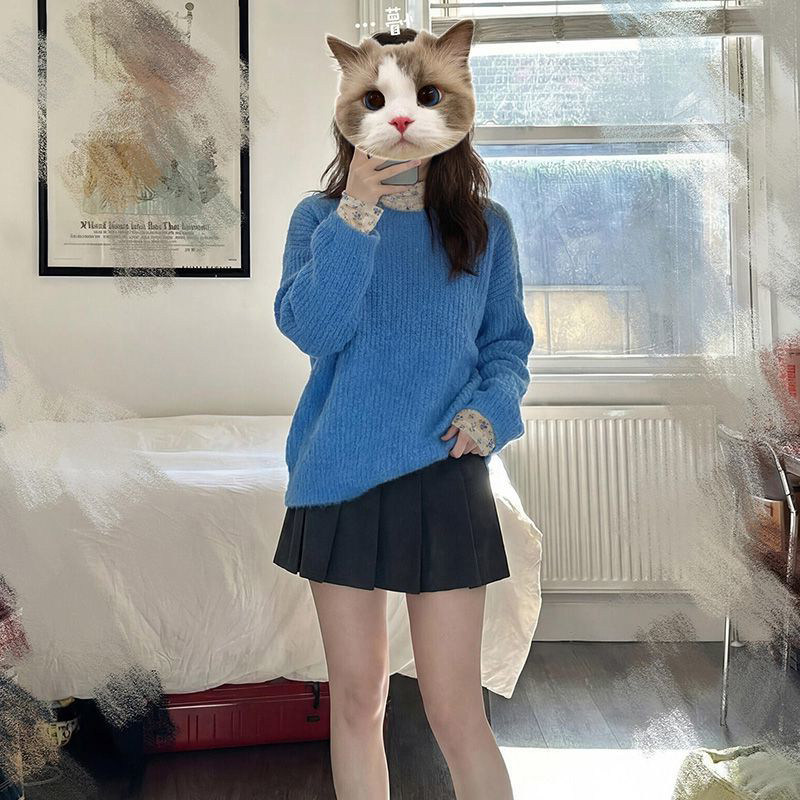 清纯氛围感温柔穿搭蓝色宽松针织衫毛衣女碎花高领打底上衣两件套,女装/女士精品,时尚套装,淘宝优惠券,粉丝福利购,淘宝优惠卷