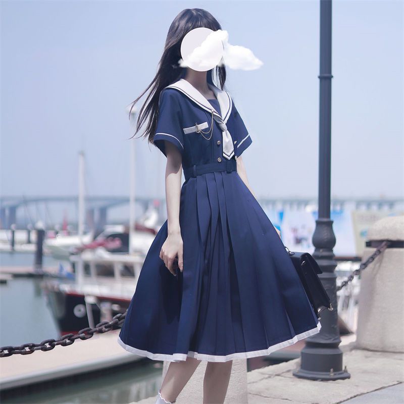 连衣裙女学生中长款百褶a字裙