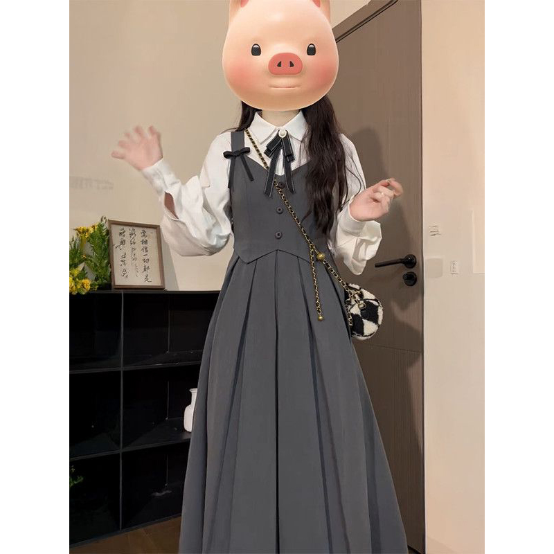 假两件连衣裙女设计感衬衫送领结