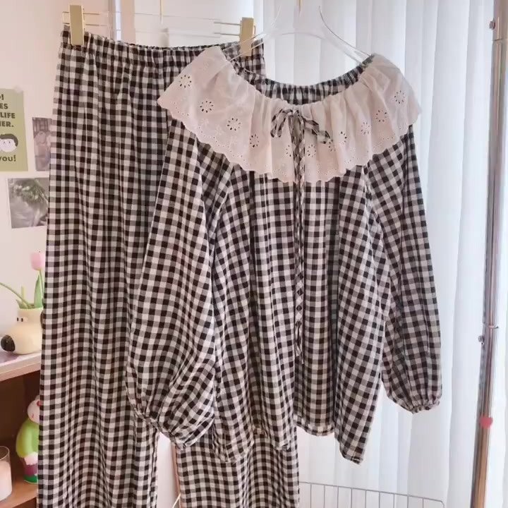 轻奢新款睡衣女春秋冬可爱花边娃娃领甜美孕妇睡衣孕期专用