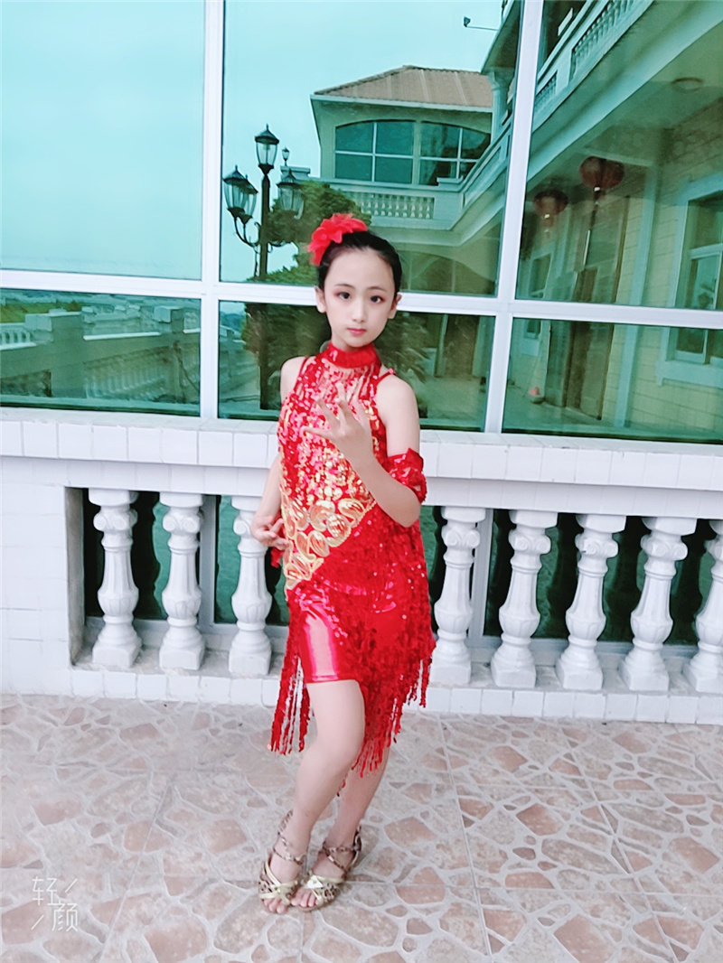 百雅千慧儿童拉丁舞练功服新款吊带连衣裙拉丁恰恰舞舞蹈服表演服_虎窝淘