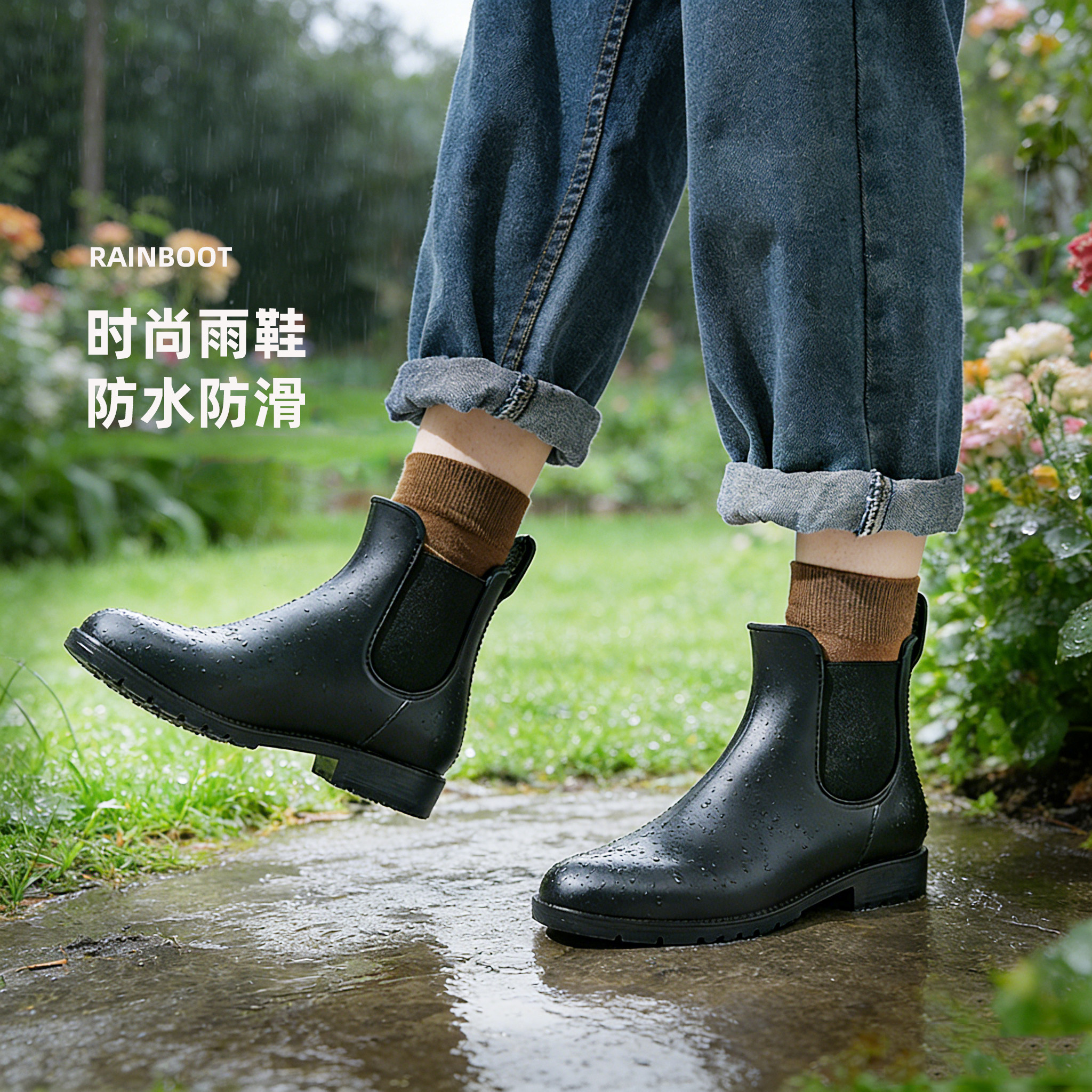 经典切尔西短筒防水雨鞋图片