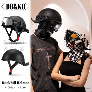 复古轻便巡航头盔半盔瓢盔翘尾适用于摩托车电动机车半盔皮盔夏季