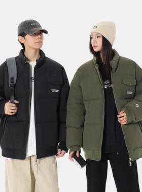 中性风冬季加厚面包服休闲男潮牌宽松纯色基础款立领棉袄