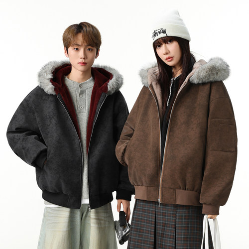 【多多买手店】MANRESHOW 毛领连帽加绒外套可拆卸毛领