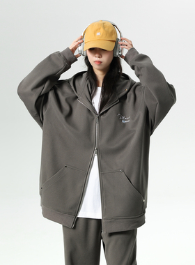 MANRE SHOW开衫卫衣2024新款休闲运动套装男生字母刺绣宽松外套