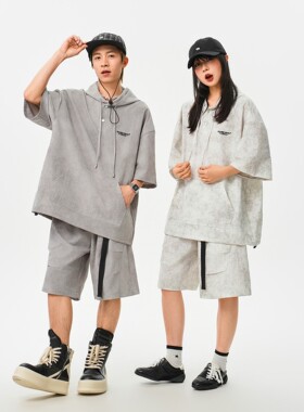 MANRE SHOW 扎染连帽衬衫短裤套装