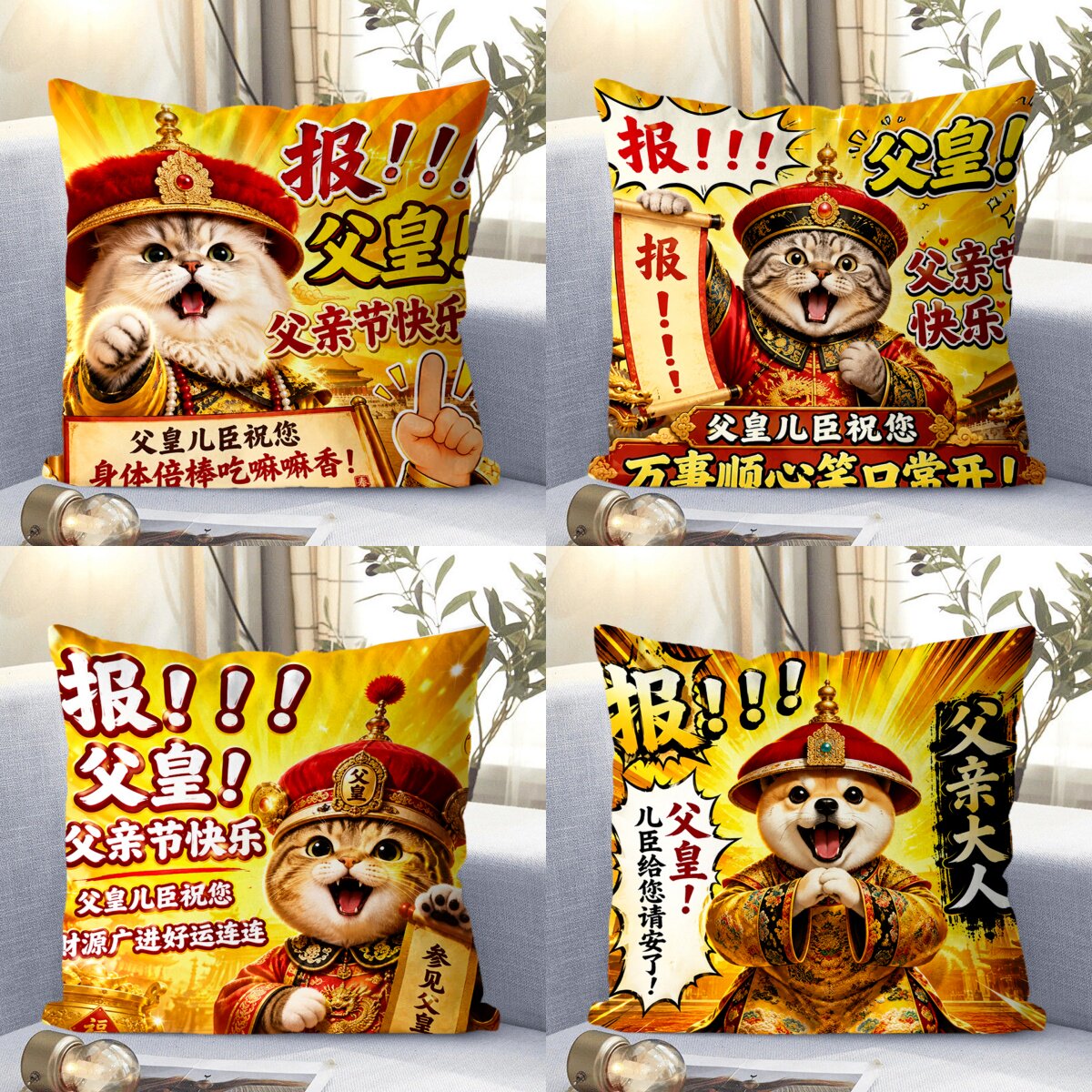 父亲节猫猫表情包创意抱枕送爸爸礼物沙发车载靠垫含枕套可拆洗